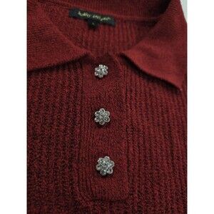 Kathy Ireland Red Knit Pullover Sweater Size L Embelished Buttons Soft